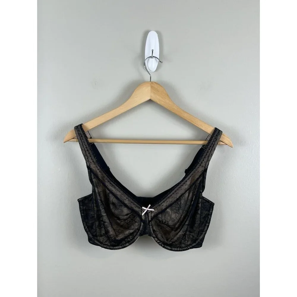 Cacique Black‎ Lace Bra Underwire Full Coverage 36DDD